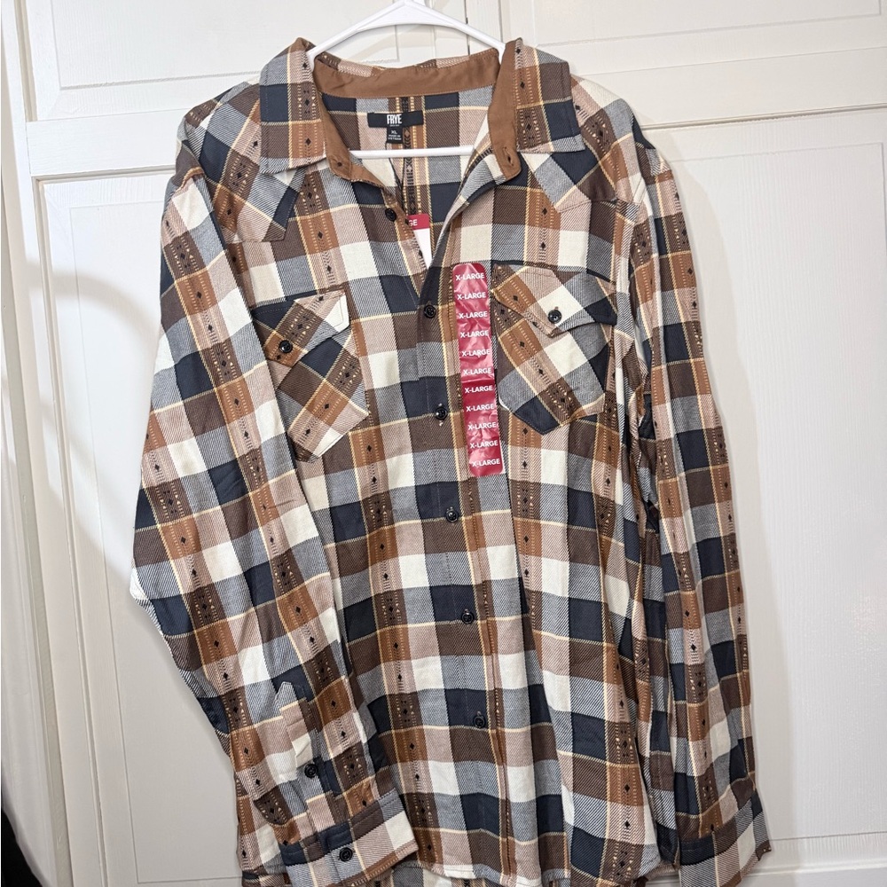 Frye Men's Plaid Button-Down Shirt - Brown, Black, and White